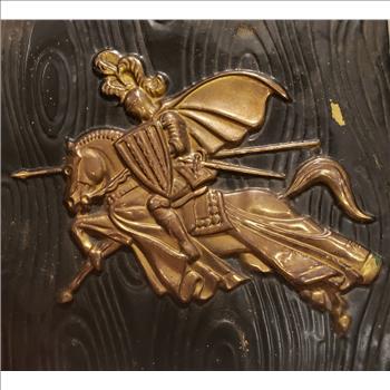 VTG Charging Medieval Knight on Horse Hammered Brass Wall Decor, Made in England