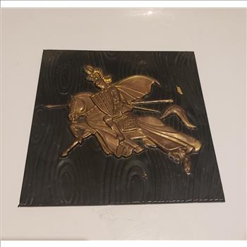 VTG Charging Medieval Knight on Horse Hammered Brass Wall Decor, Made in England