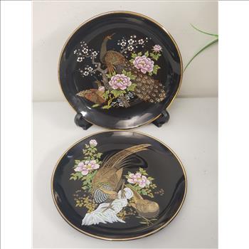 Set of 2 Vintage Imperial Kutani Black Decorative Plates, 6.25