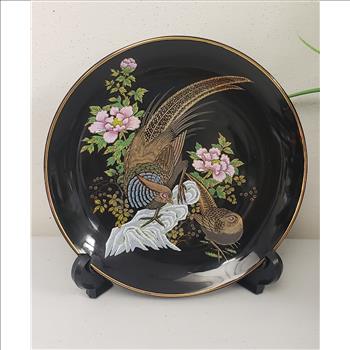 Set of 2 Vintage Imperial Kutani Black Decorative Plates, 6.25