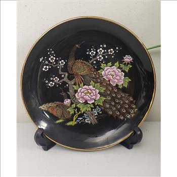 Set of 2 Vintage Imperial Kutani Black Decorative Plates, 6.25