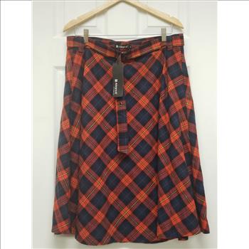 NWT Allegra K Tartan Print Women's Belted A-Line Midi Skirt, Sz XL, China