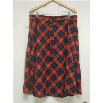 NWT Allegra K Tartan Print Women's Belted A-Line Midi Skirt, Sz XL, China