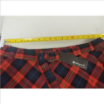 NWT Allegra K Tartan Print Women's Belted A-Line Midi Skirt, Sz XL, China