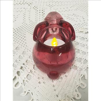 Vintage Indiana Glass Cranberry Bunny Figure Votive/Tea Candle Holder, Made in USA