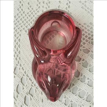 Vintage Indiana Glass Cranberry Bunny Figure Votive/Tea Candle Holder, Made in USA