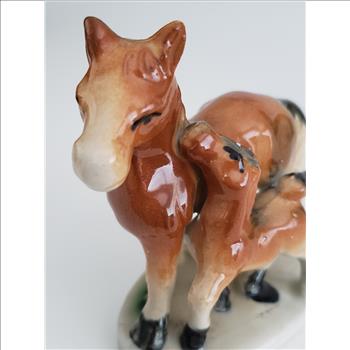 Vintage Hand Painted Horse with Foal Ceramic Figurine Japan