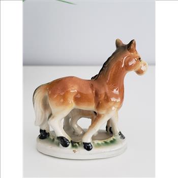 Vintage Hand Painted Horse with Foal Ceramic Figurine Japan