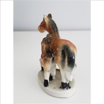 Vintage Hand Painted Horse with Foal Ceramic Figurine Japan