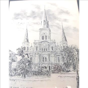 Vintage Lithograph of the St. Louis Cathedral- New Orleans