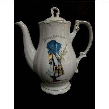 Vintage 1973 Holly Hobbie Blue Girl Porcelain Coffee Pot Teapot
