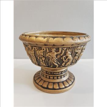 VTG Hand Crafted Embossed Medieval Pattern Ceramic Pedestal Vase - Japan