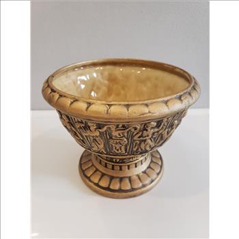 VTG Hand Crafted Embossed Medieval Pattern Ceramic Pedestal Vase - Japan