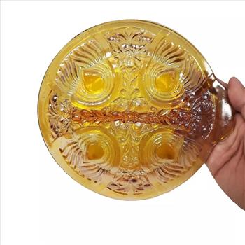 Vintage USA Amber Indiana Carnival Glass Divided Relish Candy Dish Tray Bowl
