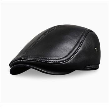 NWT, Men Black Leather Beret Hat Size Large