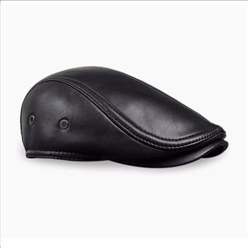 NWT, Men Black Leather Beret Hat Size Large