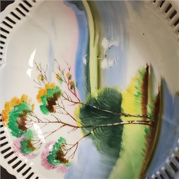 Vintage Japan Hand Painted Scene Porcelain Bread Bowl 9