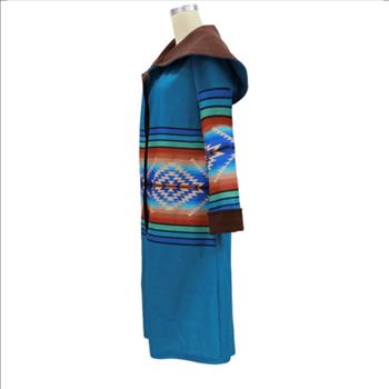 NWOT LADIES LONG AZTEC PRINTED HOODED COAT SZ MED