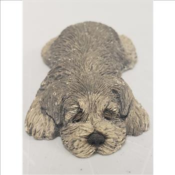 Vintage 1980s Sandicast Designed & Signed by Sandra Brue-Hand Casted Hand Painted Sleeping Lil Snoozer Dog Figurine 4