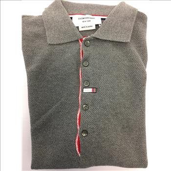 THOM BROWNE SHORT SLEEVE POLO SHIRT IN GREY, 3