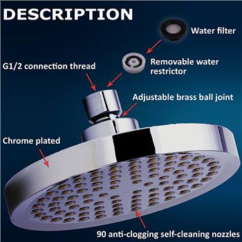 Shower Head - Rainfall High Pressure 6” - Rain High Flow Fixed Luxury Chrome Shower-head