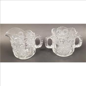 Vintage EAPG Star Medallion Imperial Glass Sugar Bowl and Creamer