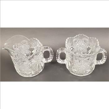 Vintage EAPG Star Medallion Imperial Glass Sugar Bowl and Creamer