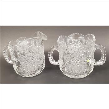 Vintage EAPG Star Medallion Imperial Glass Sugar Bowl and Creamer