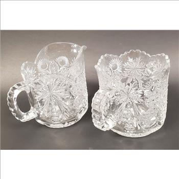 Vintage EAPG Star Medallion Imperial Glass Sugar Bowl and Creamer