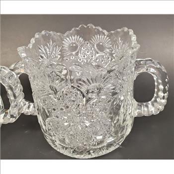 Vintage EAPG Star Medallion Imperial Glass Sugar Bowl and Creamer