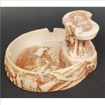 Vintage Hand Carved Argentina Gaucho Steer Scene Resin Ash Tray