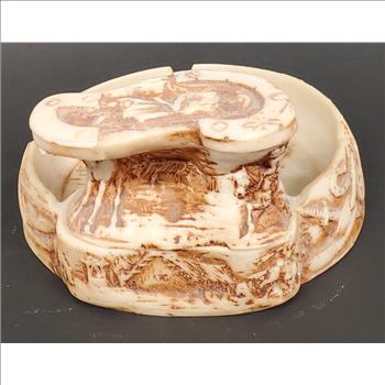 Vintage Hand Carved Argentina Gaucho Steer Scene Resin Ash Tray