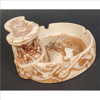 Vintage Hand Carved Argentina Gaucho Steer Scene Resin Ash Tray