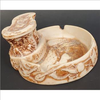 Vintage Hand Carved Argentina Gaucho Steer Scene Resin Ash Tray