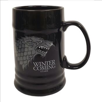  HBO Game of Thrones Winter Is Coming House Stark Ceramic Stein Mug Direwolf