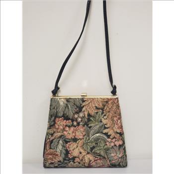 Vintage Cabrelli Canada Floral Woven Jacquard Fabric Leather Handle Women's Crossbody/Shoulder Bag