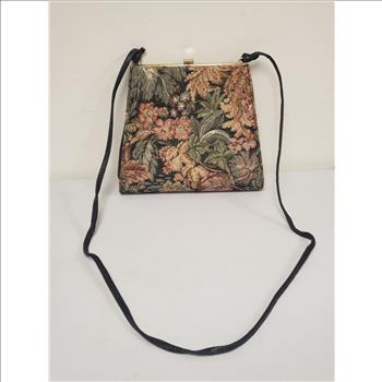 Vintage Cabrelli Canada Floral Woven Jacquard Fabric Leather Handle Women's Crossbody/Shoulder Bag