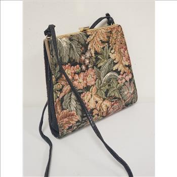 Vintage Cabrelli Canada Floral Woven Jacquard Fabric Leather Handle Women's Crossbody/Shoulder Bag