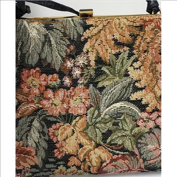 Vintage Cabrelli Canada Floral Woven Jacquard Fabric Leather Handle Women's Crossbody/Shoulder Bag