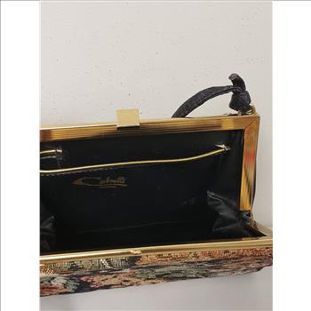 Vintage Cabrelli Canada Floral Woven Jacquard Fabric Leather Handle Women's Crossbody/Shoulder Bag