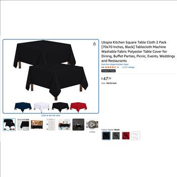 Utopia Kitchen Square Table Cloth 70 x 70 inch - Black