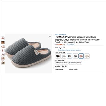Huxmeyson Fuzzy Anti Skid Slippers - Size 9-10 - Gray