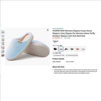Huxmeyson Fuzzy Anti Skid Slippers - Size 9-10 - Blue