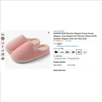 Huxmeyson Fuzzy Anti Skid Slippers - Size 9-10 - Pink