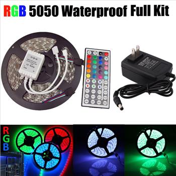 Waterproof LED Strip Light 5M RGB 5050 SMD 44 Key Remote 12V Power Full ...