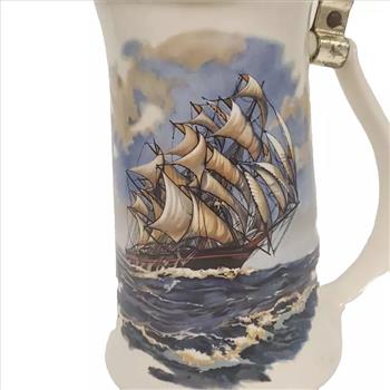 Vintage Nelson McCoy Pottery Clipper Ship Beer Stein With Lid 8