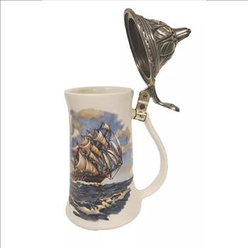 Vintage Nelson McCoy Pottery Clipper Ship Beer Stein With Lid 8