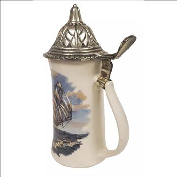 Vintage Nelson McCoy Pottery Clipper Ship Beer Stein With Lid 8