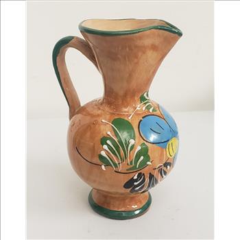 Hand Painted Glazed Floral Design Moriage Accent Pottery Vase/Pitcher 6