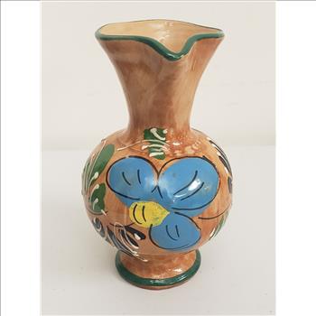 Hand Painted Glazed Floral Design Moriage Accent Pottery Vase/Pitcher 6